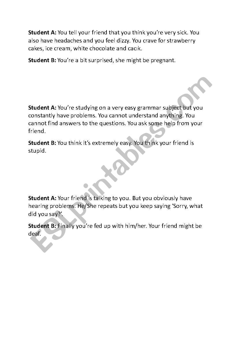 role play cards worksheet