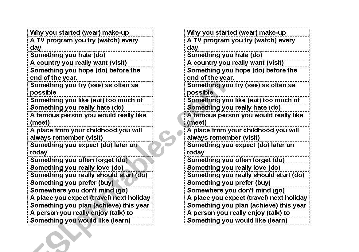 Speaking Practice for verb patterns