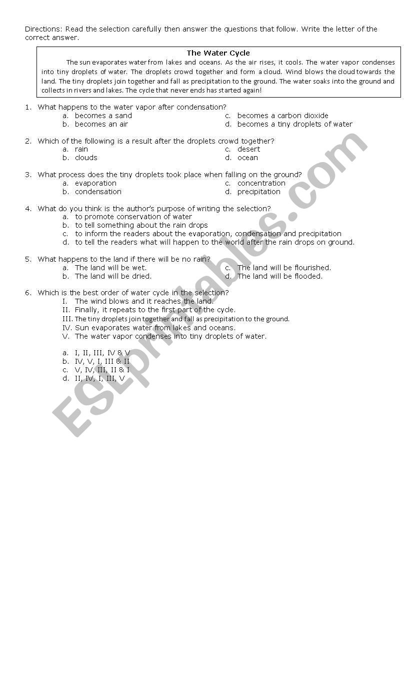 The Water Cycle worksheet