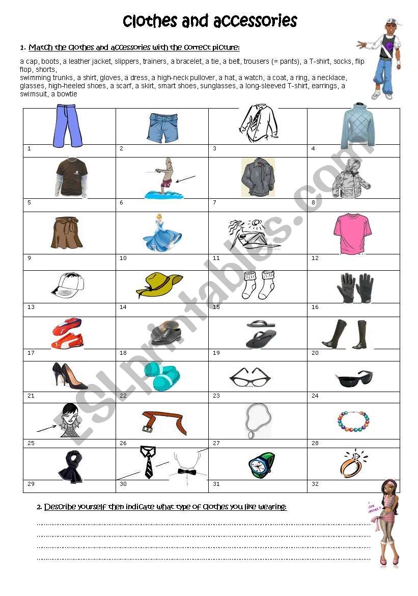 clothes and accessories worksheet