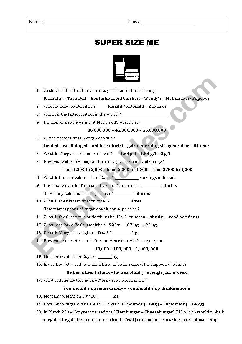 Supersize Me worksheet