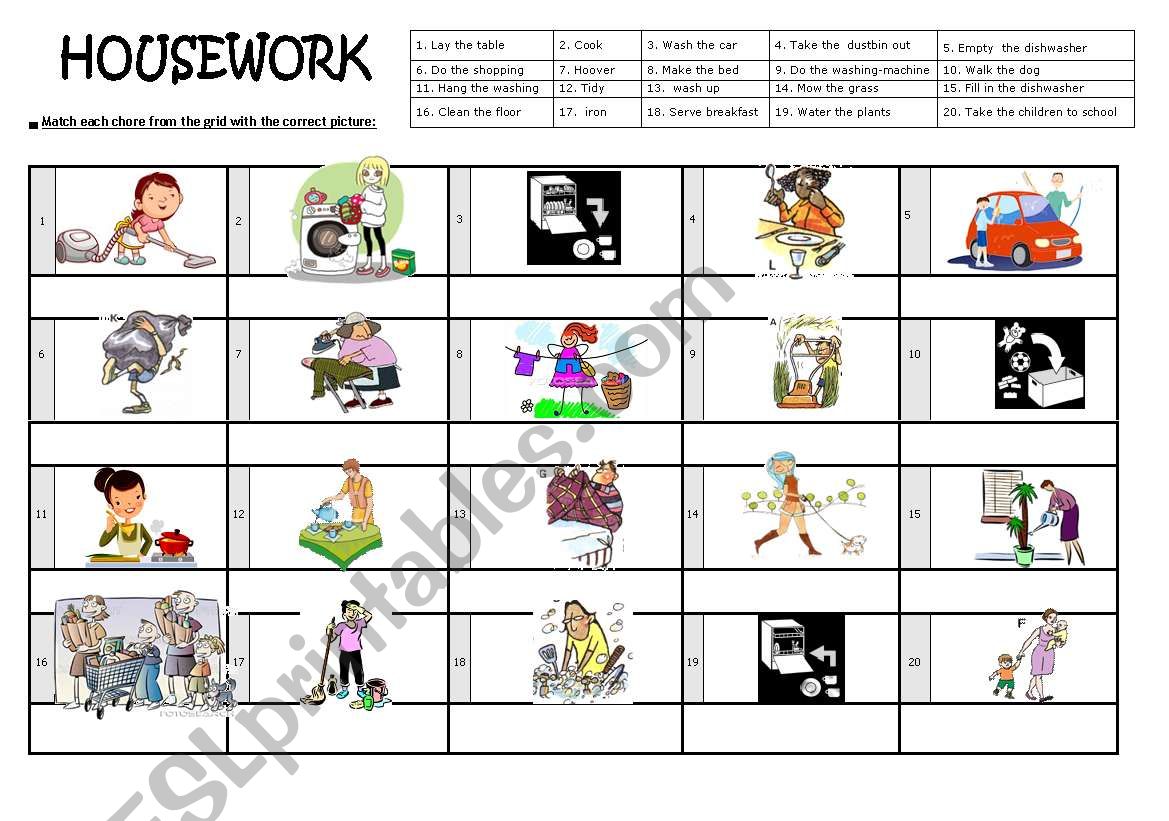 housework worksheet