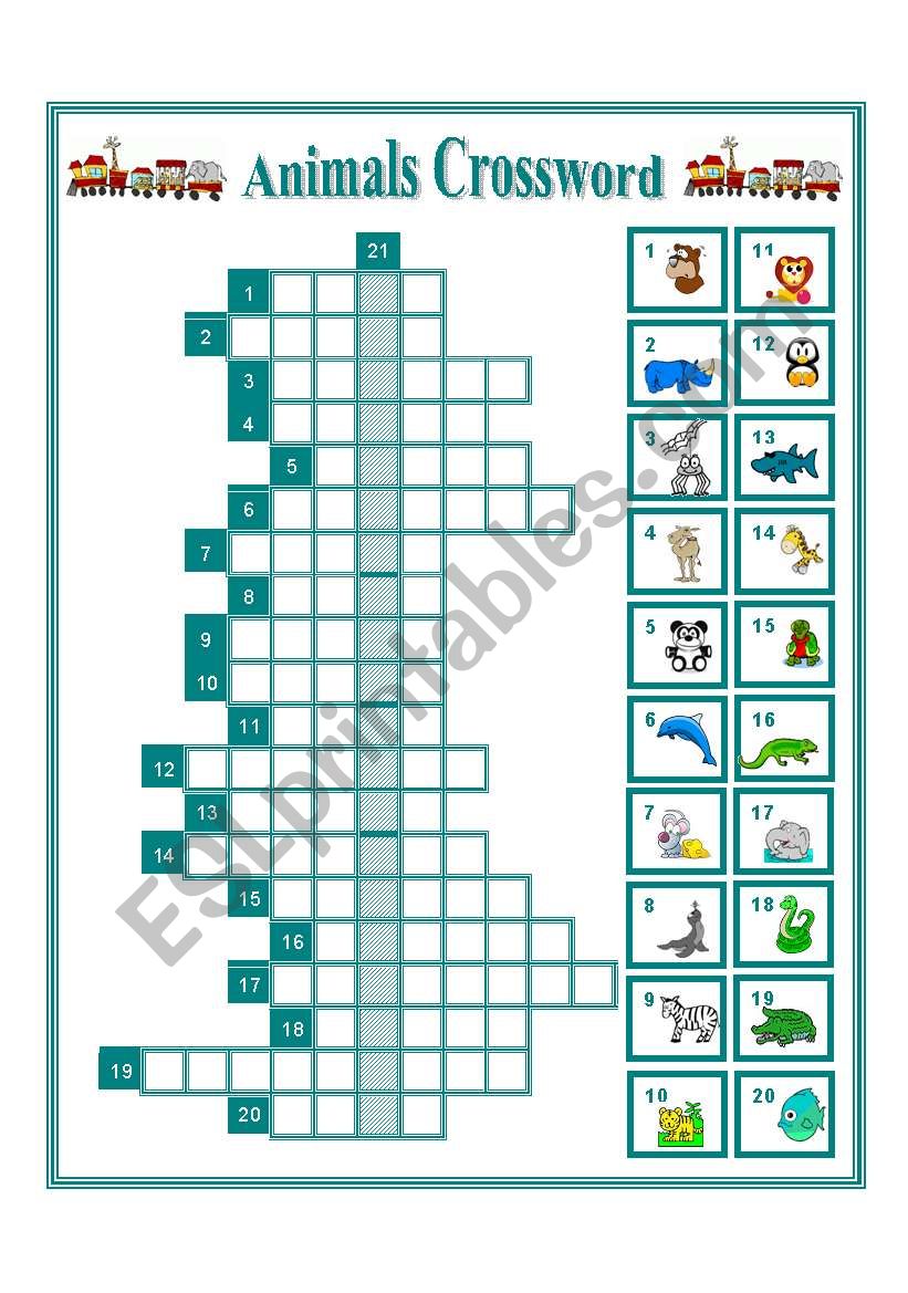 WILD ANIMALS CROSSWORD worksheet