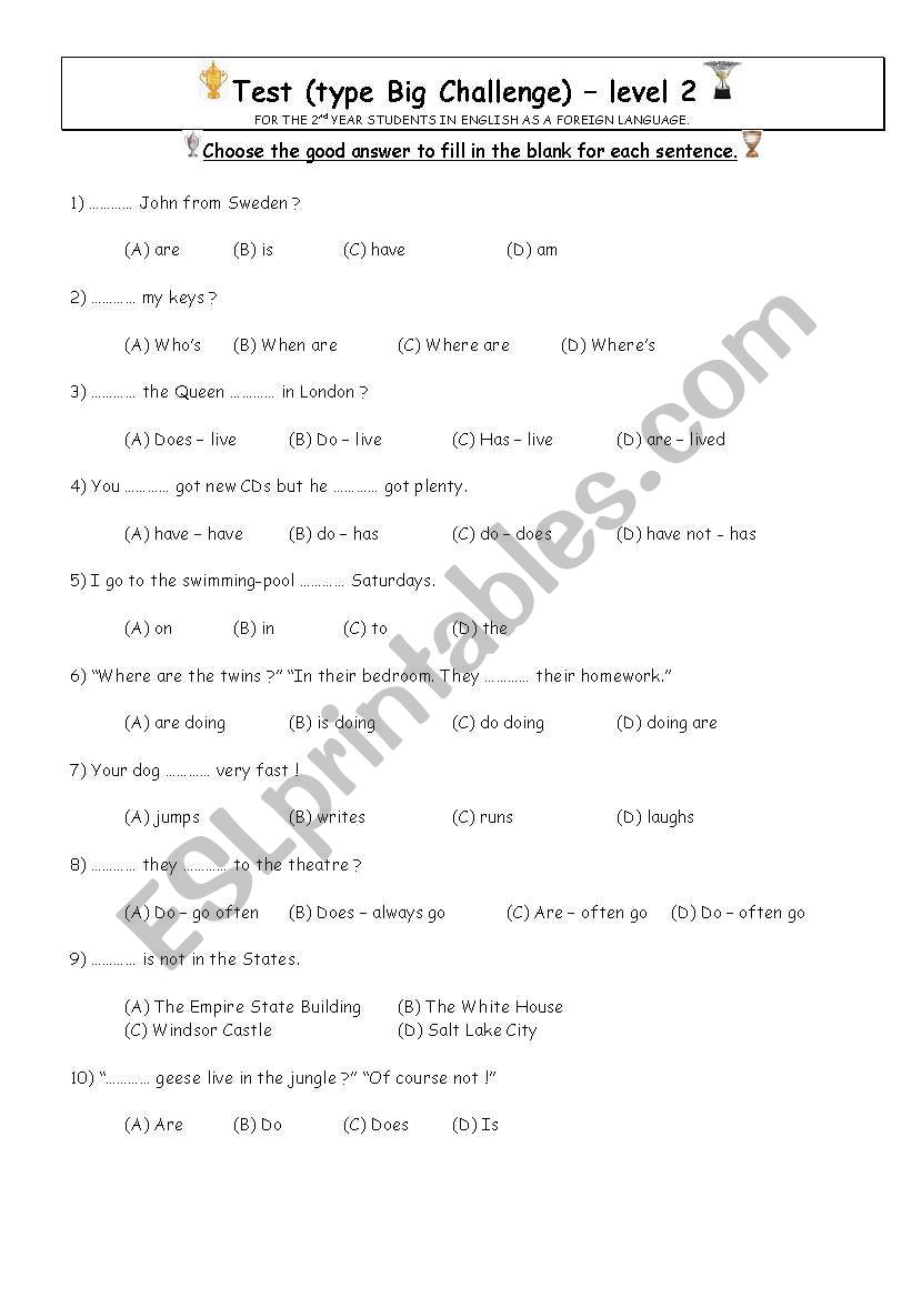 test type big challenge elementary level 2 - general knowledge