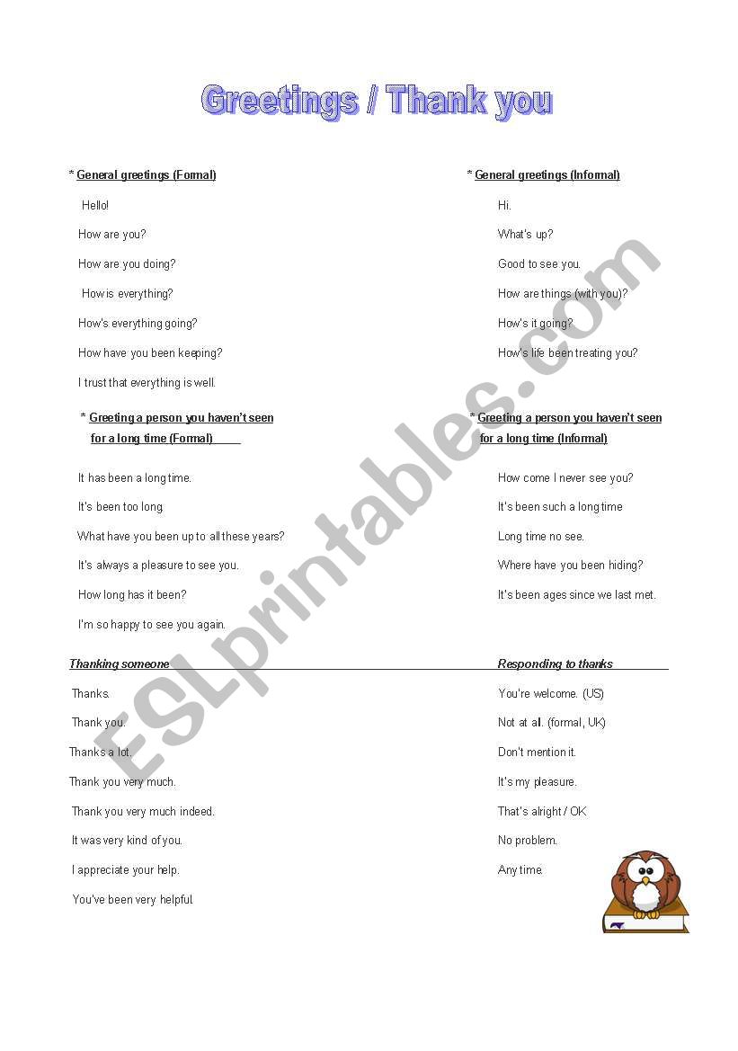 Greetings worksheet