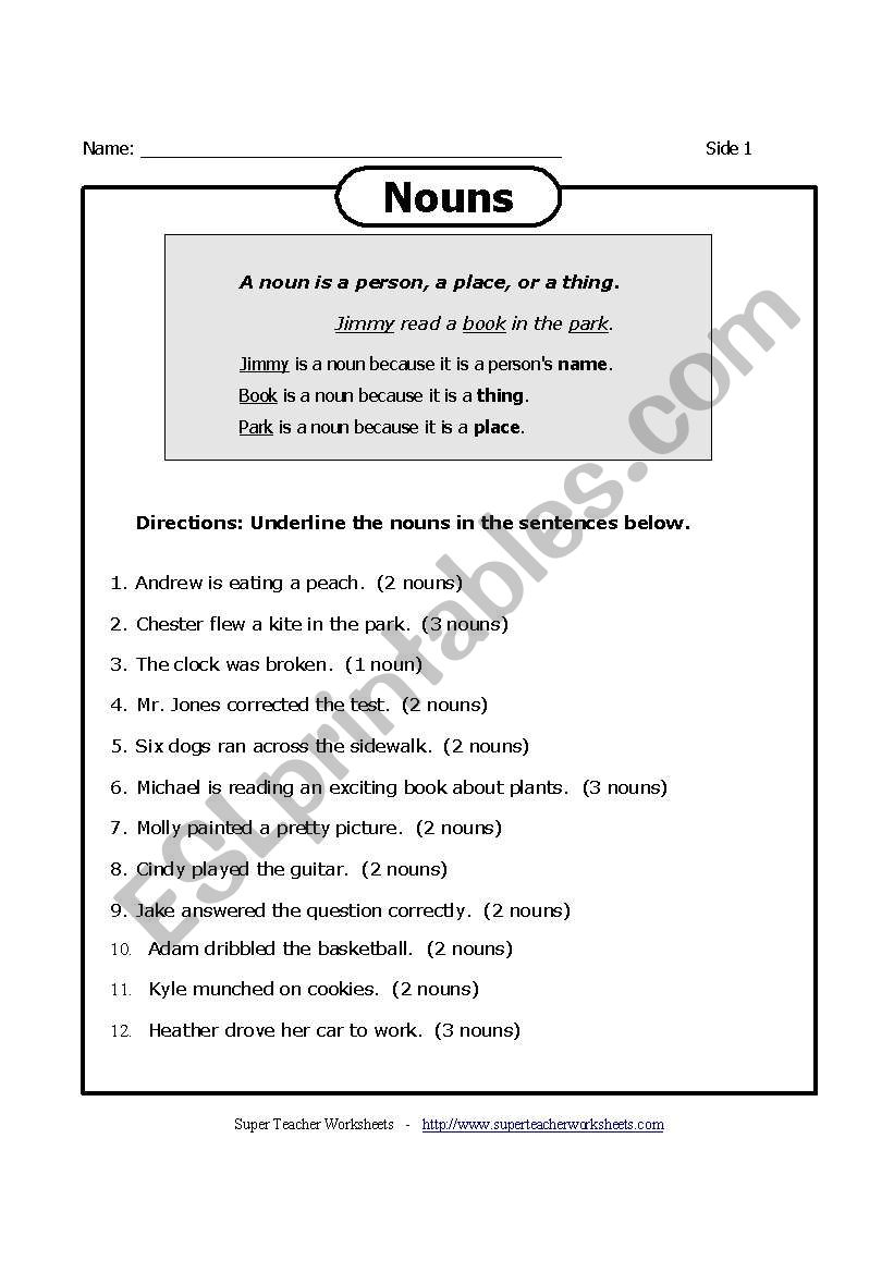 noun worksheet