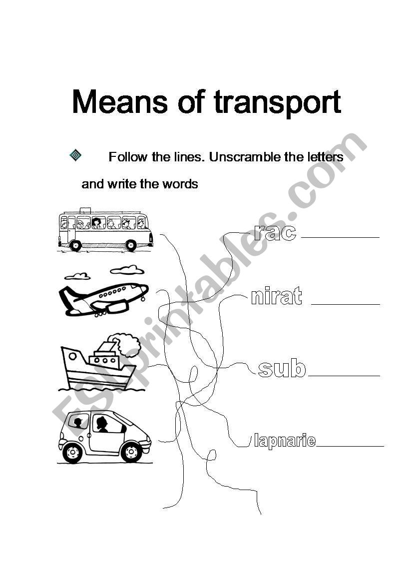 means of transport  worksheet