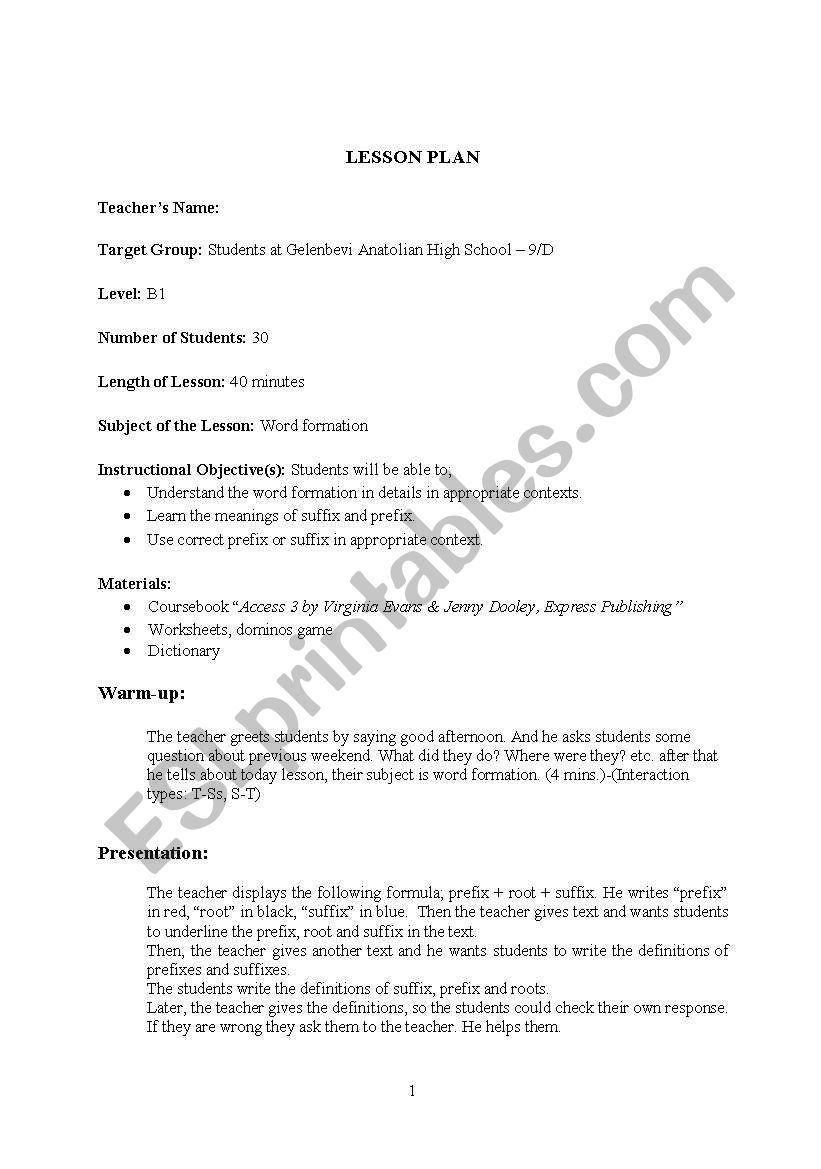 lesson plan-20 Word formation-suffix/prefix