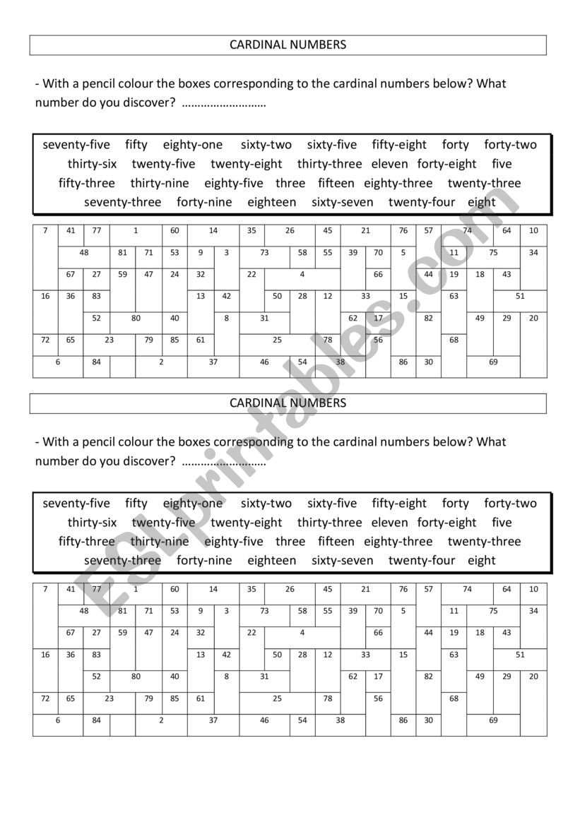 ORDINAL NUMBERS worksheet