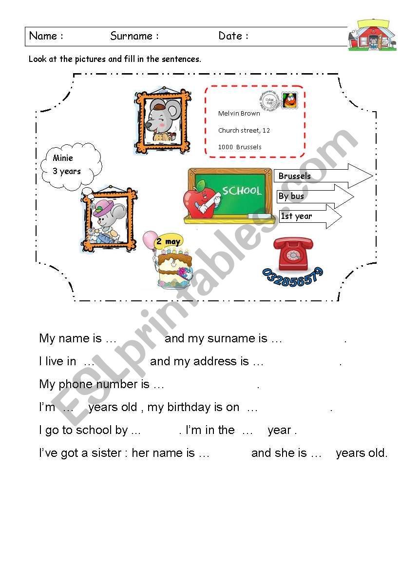 Test - introduce oneself worksheet