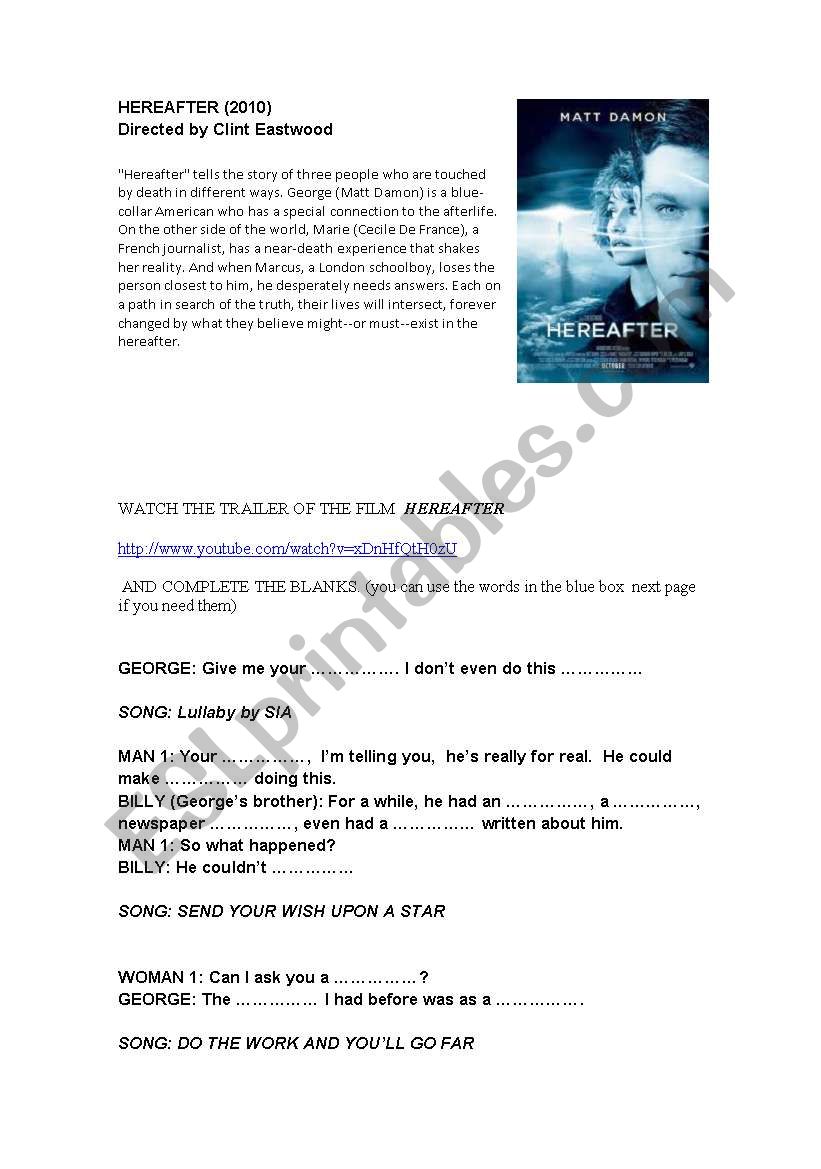 HEREAFTER - Film Trailer worksheet