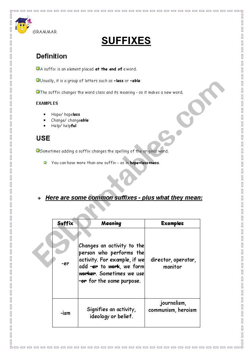 Suffixes worksheet