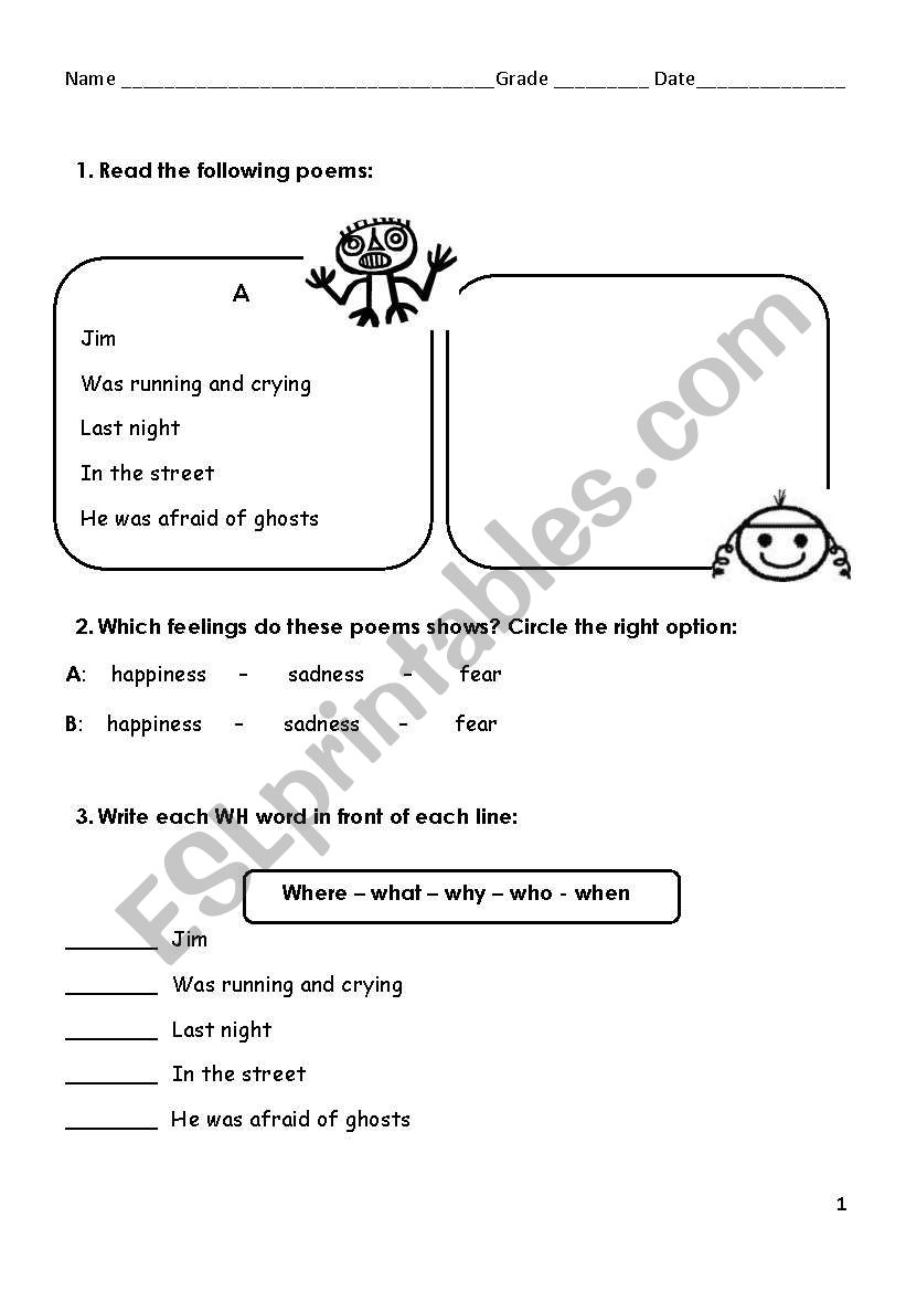 writing 5ws poem worksheet