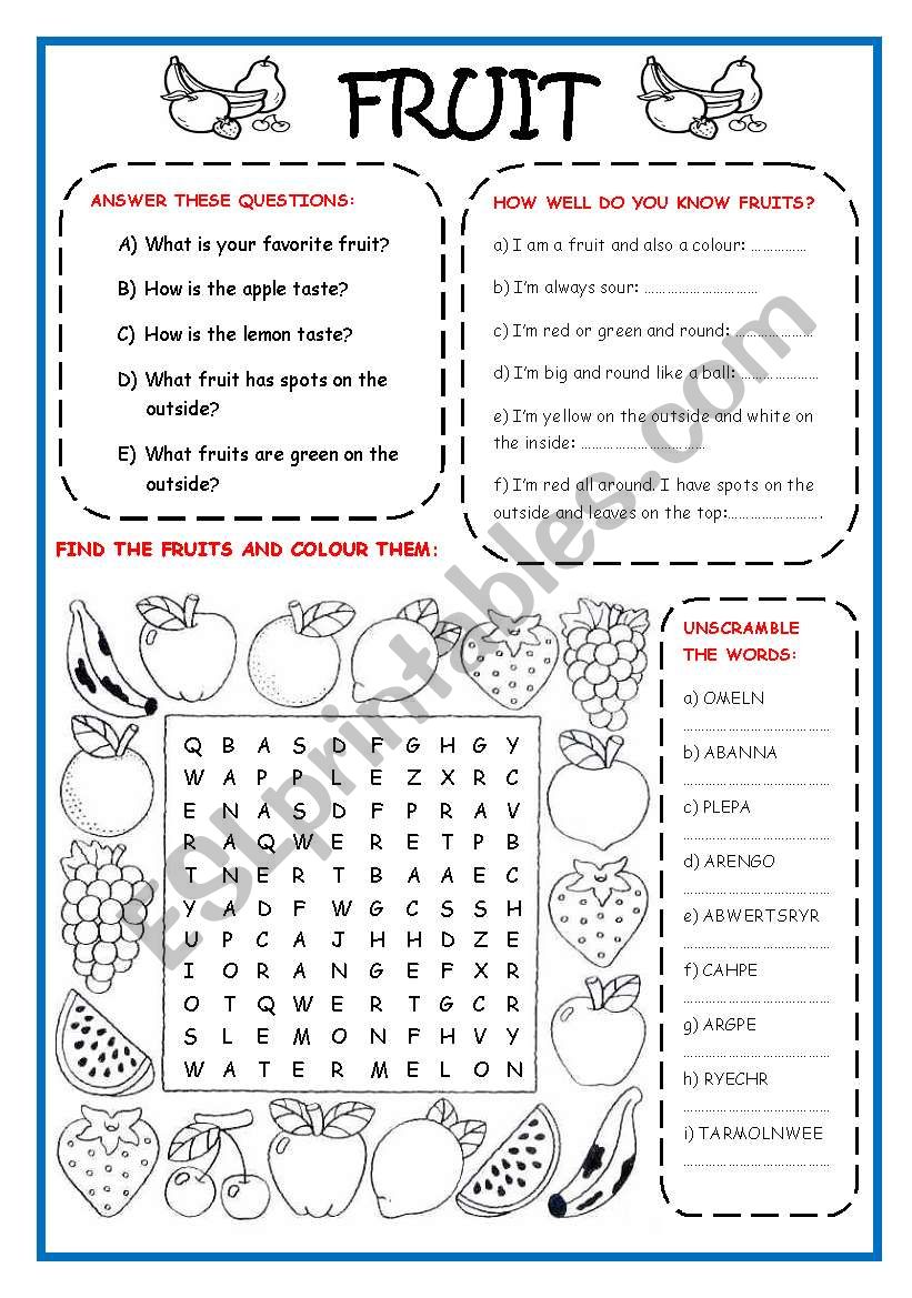 FRUIT worksheet