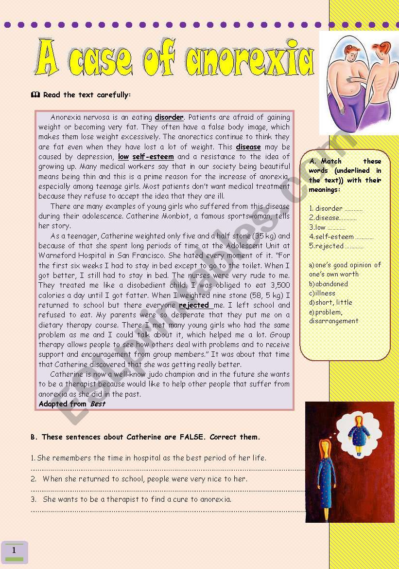 test about anorexia version 2 worksheet