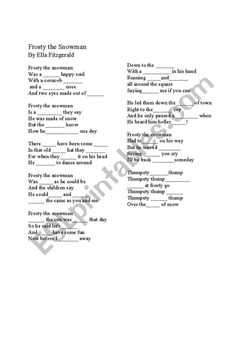 Frosty the Snowman Cloze Gap worksheet