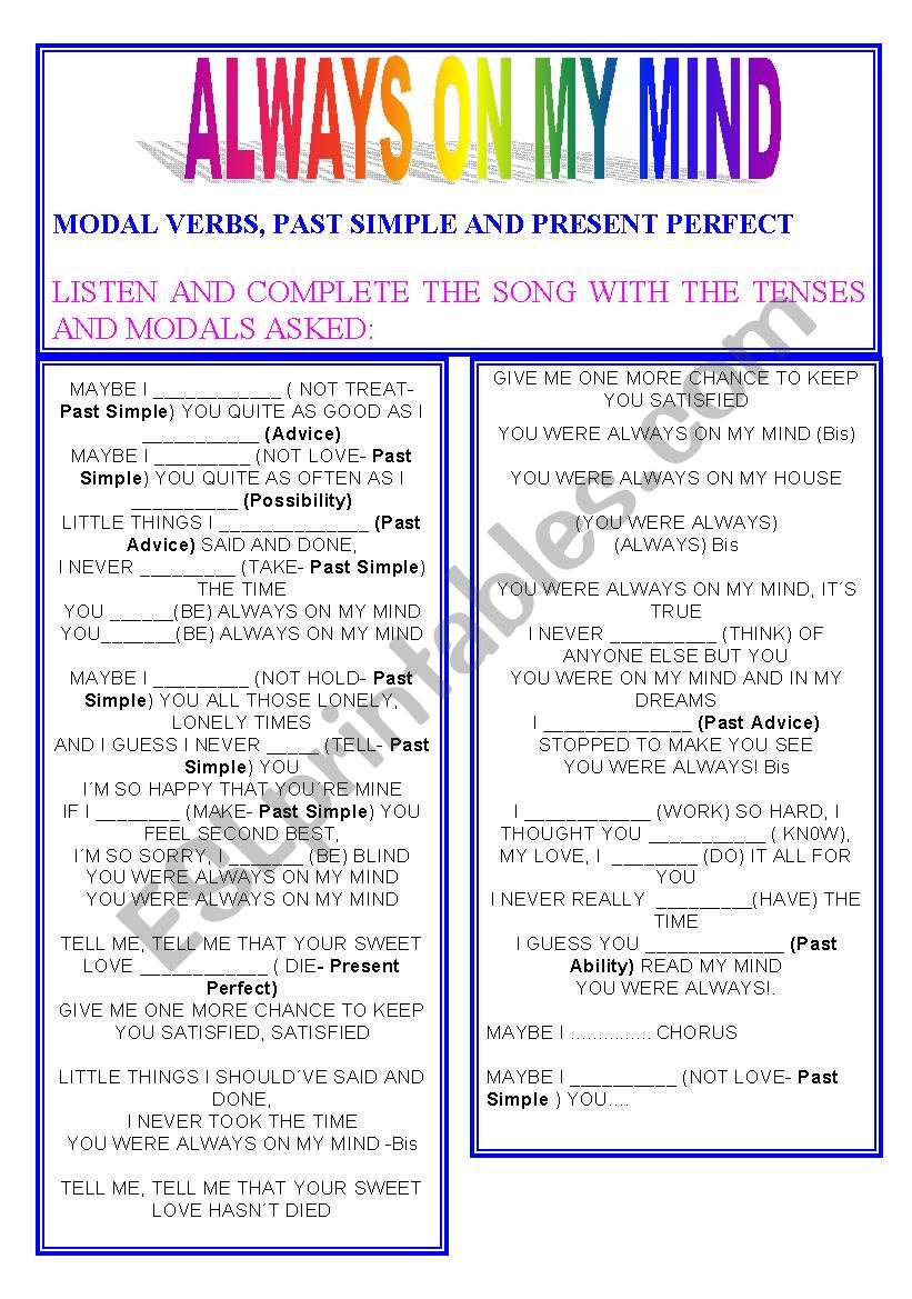 Modal Verbs Song Esl Worksheet By Encarnara