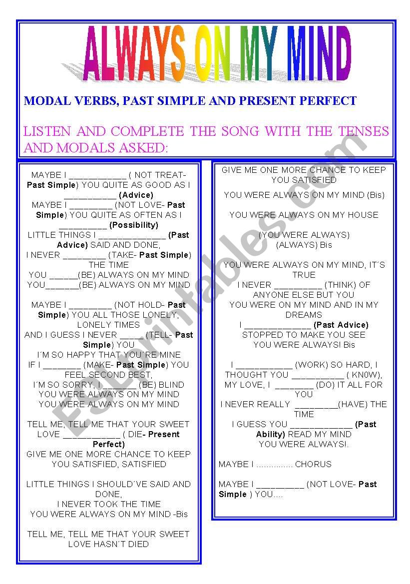 Modal Verbs Song worksheet