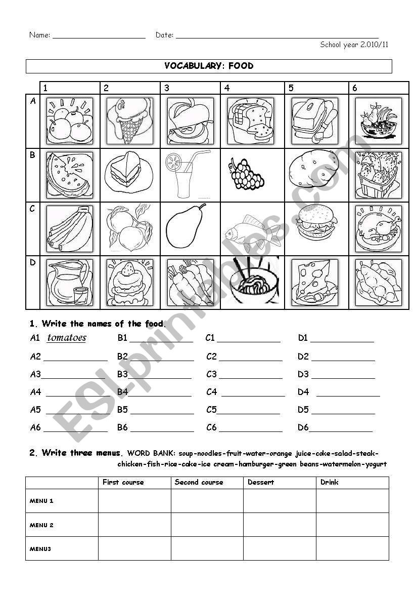 Food- vocabulary worksheet