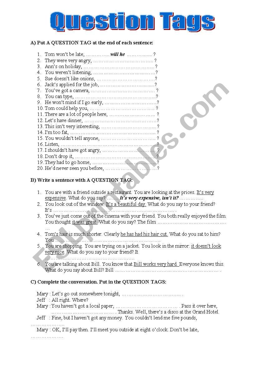 Tag Questions worksheet