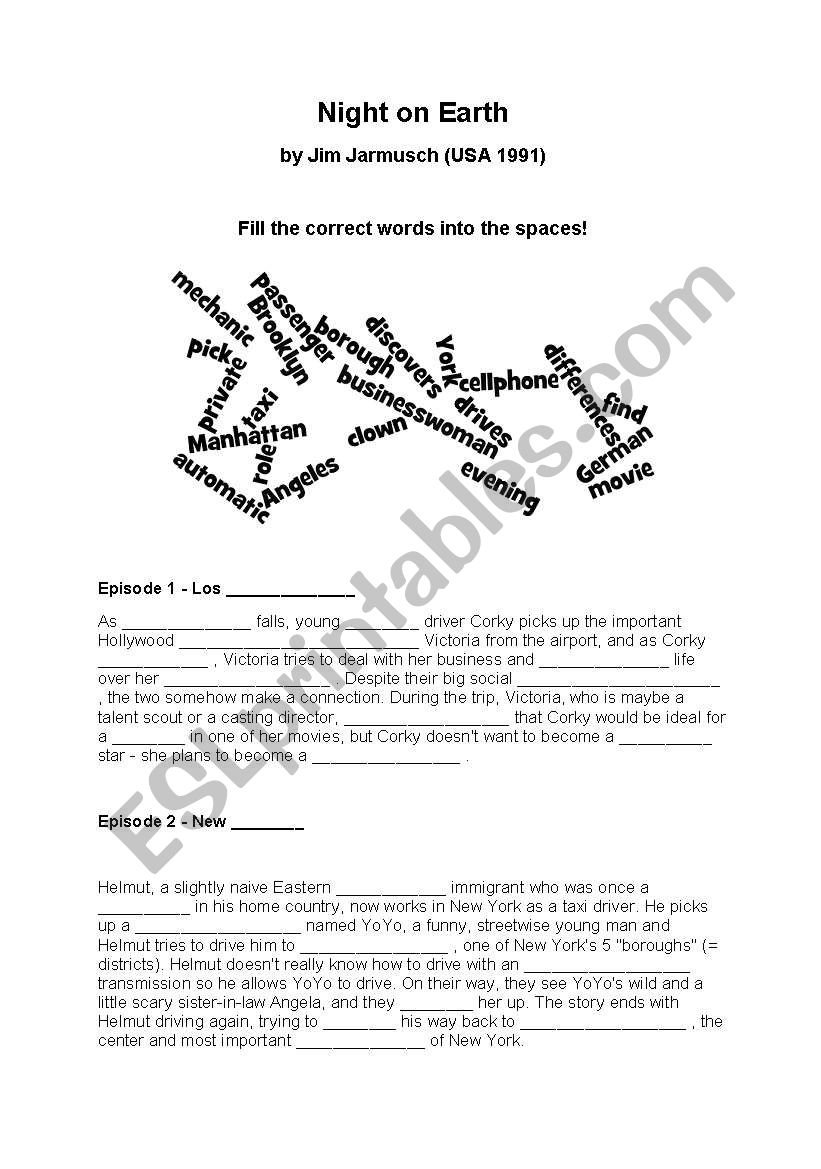 Night On Earth worksheet