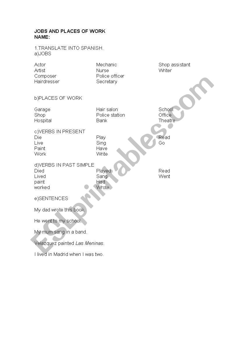 JOBS worksheet