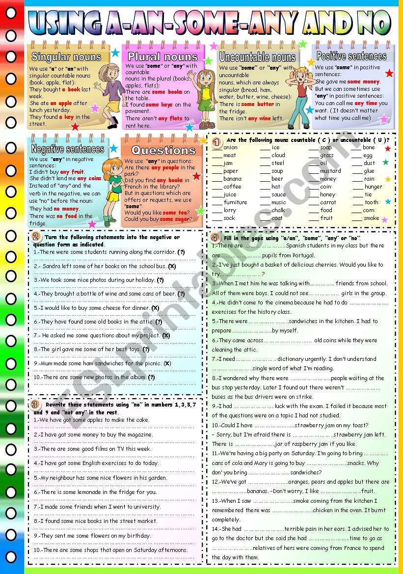 USING A-AN-SOME-ANY AND NO worksheet