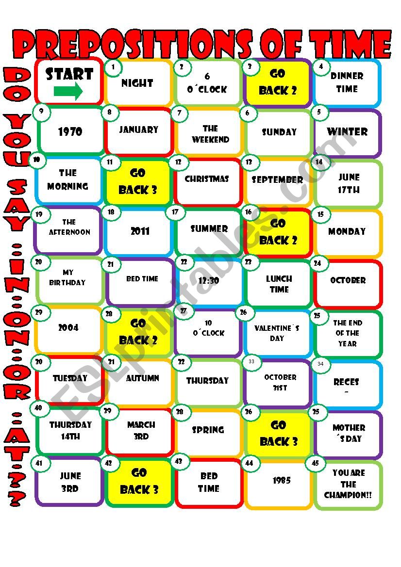 prepositions of time board game