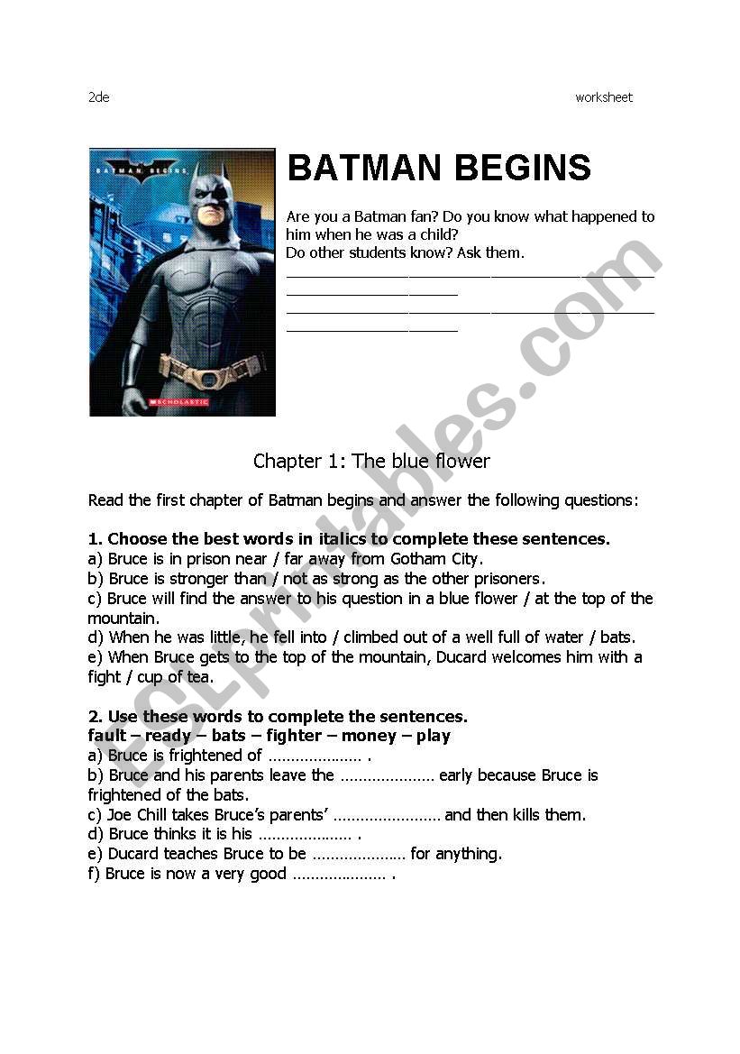Batman Begins worksheet