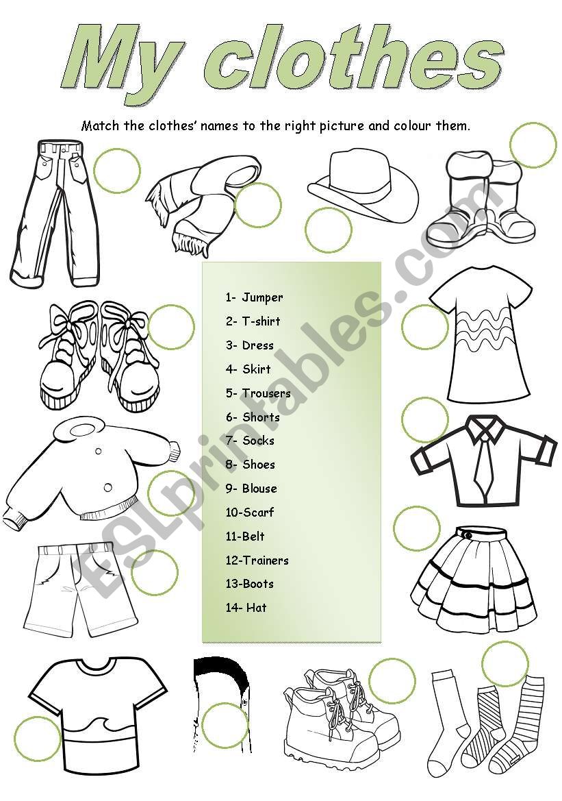 My clothes worksheet