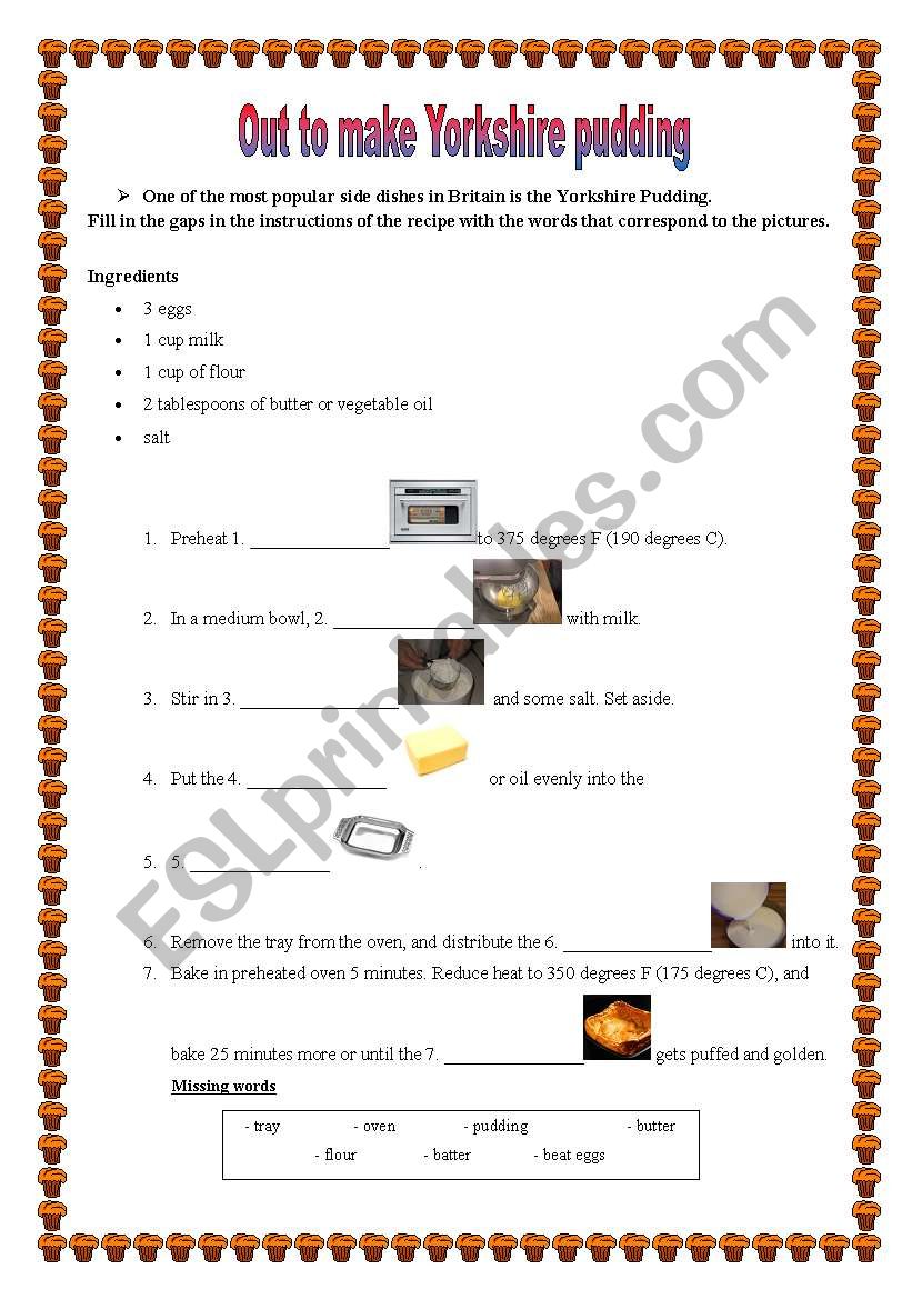 Yorkshire pudding recipe worksheet