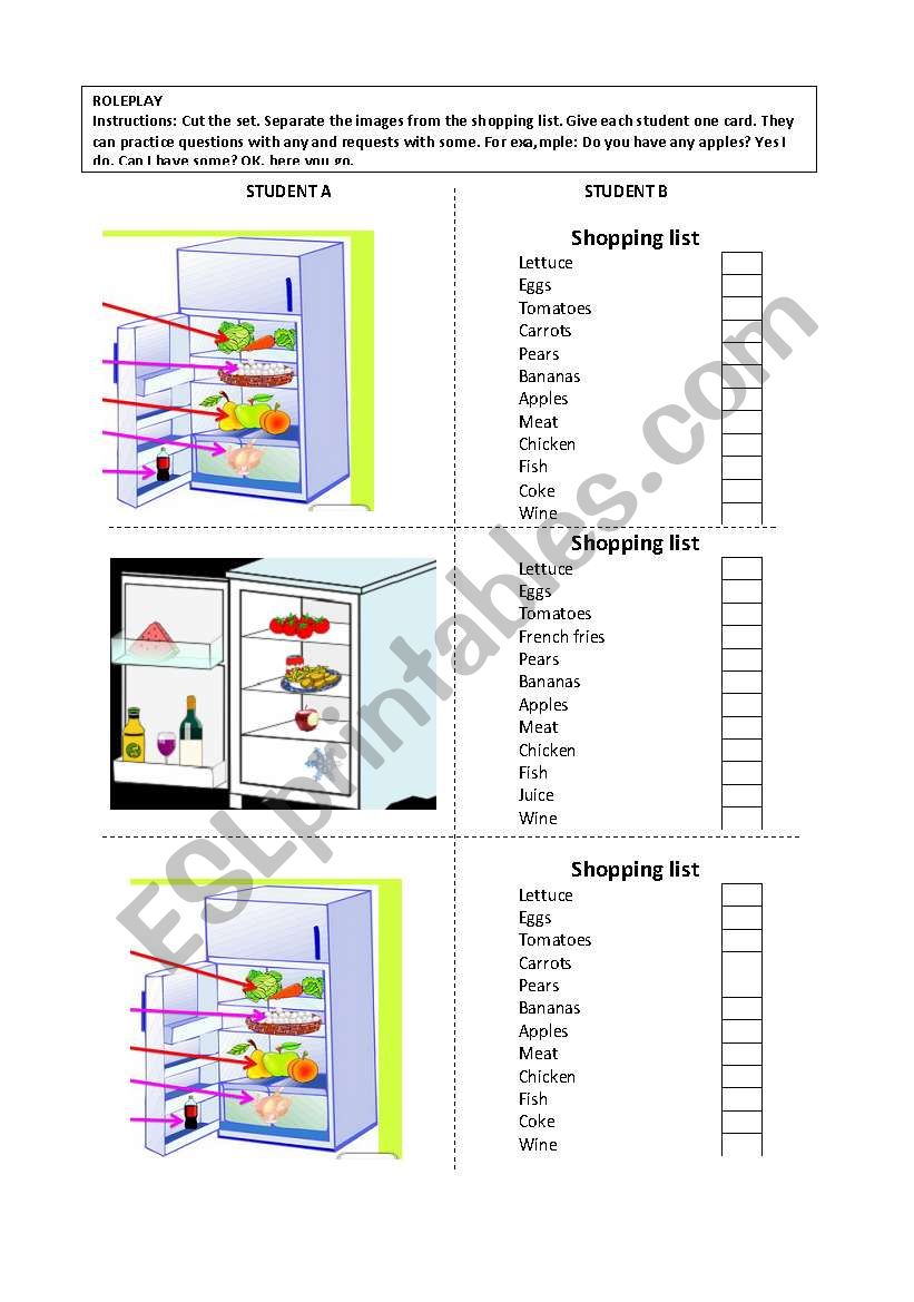 Whats in the fridge worksheet