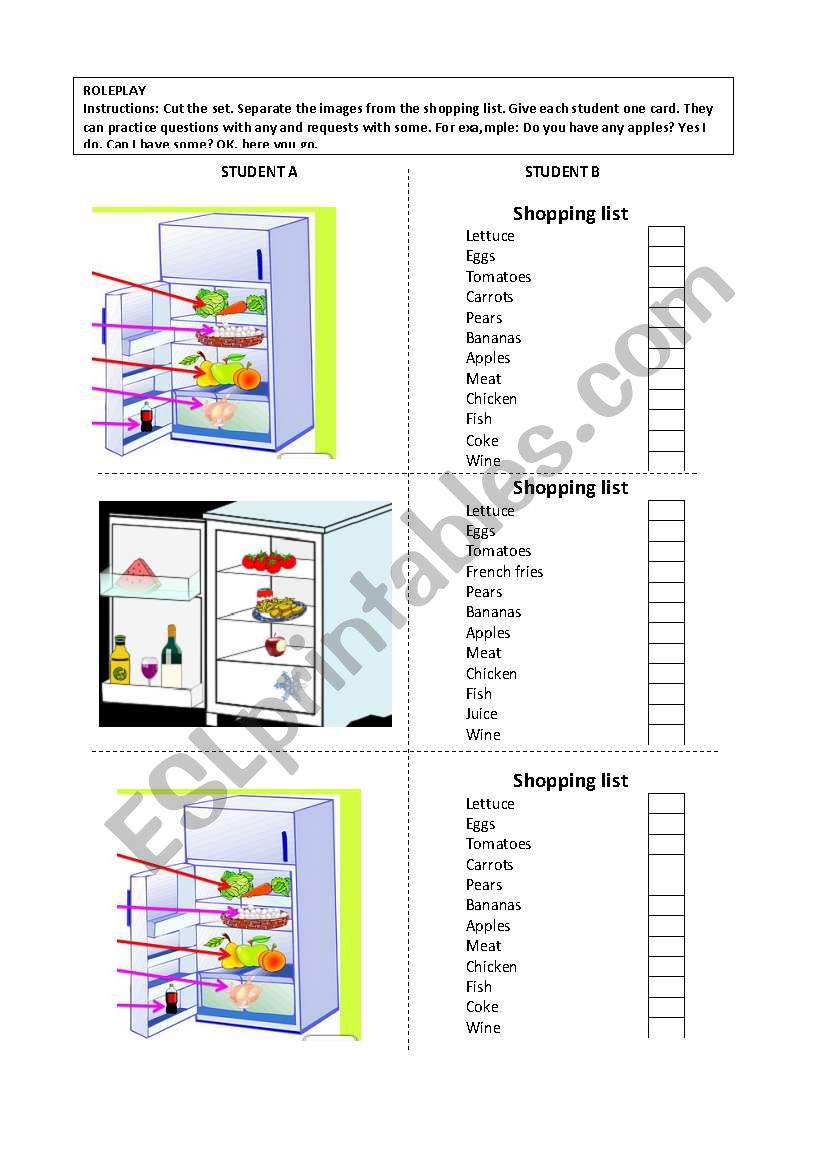 WhatÂ´s in the fridge worksheet