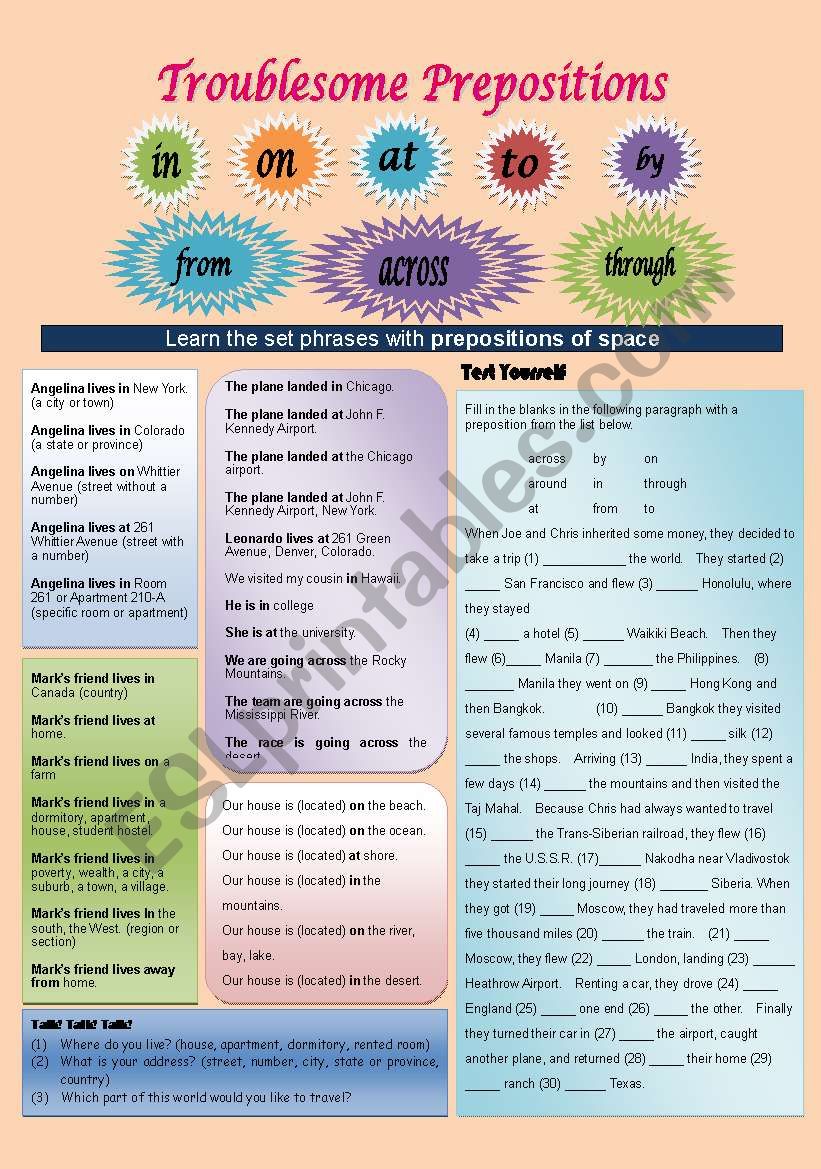 Troublesome Preposition 1 worksheet