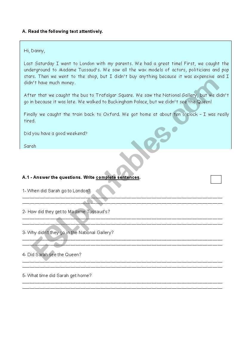 Past Simple Test worksheet