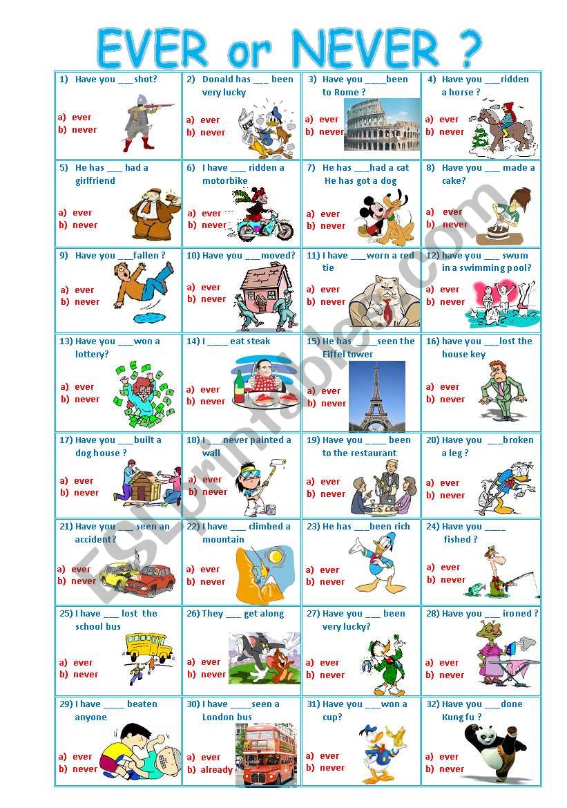 EVER or NEVER Â´ ***MULTIPLE CHOICE ***EDITABLE