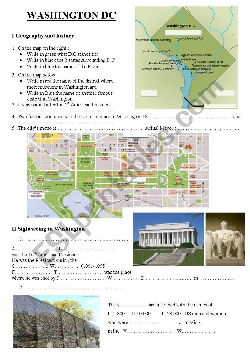 Washington DC worksheet