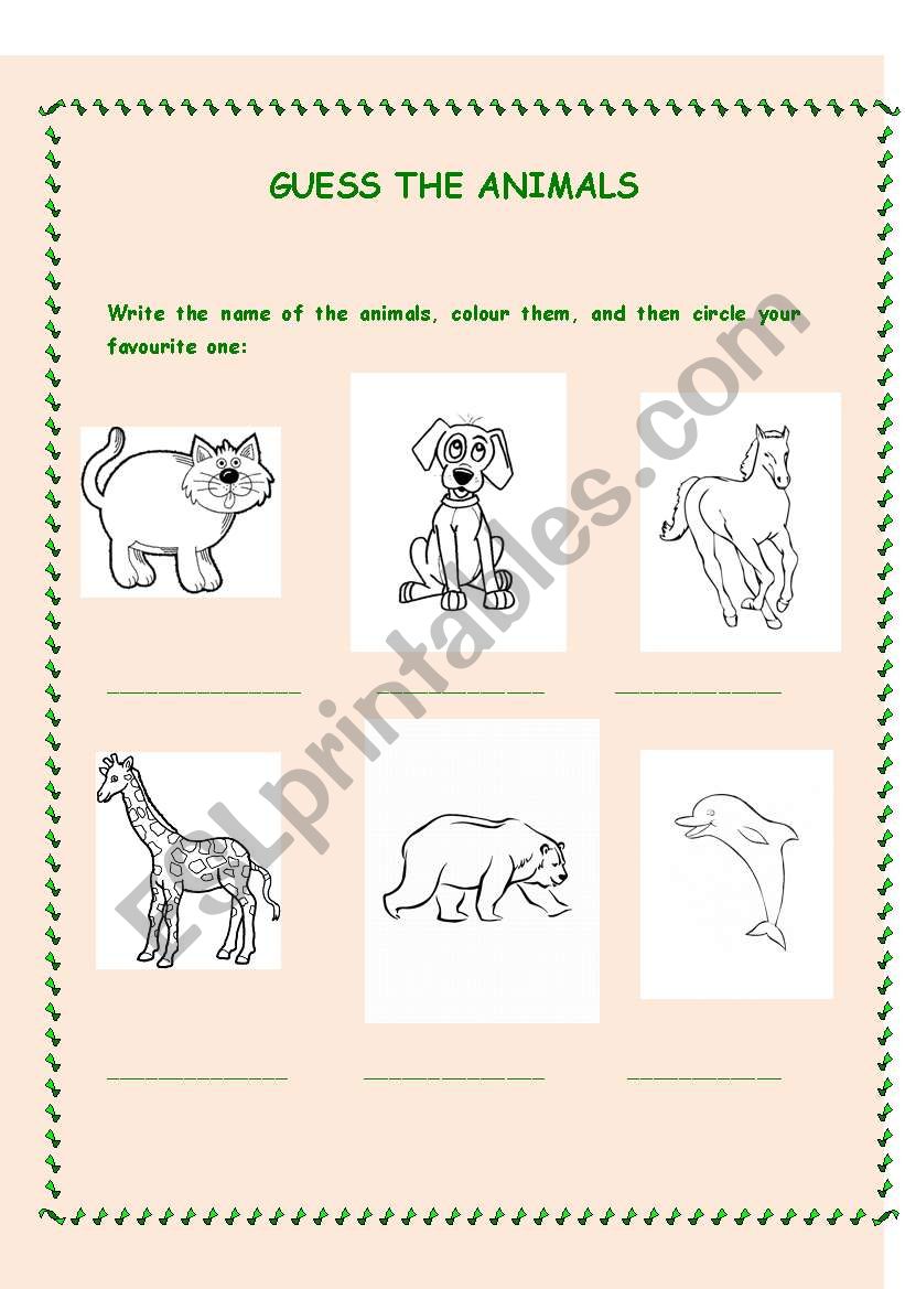 Guess the animals worksheet
