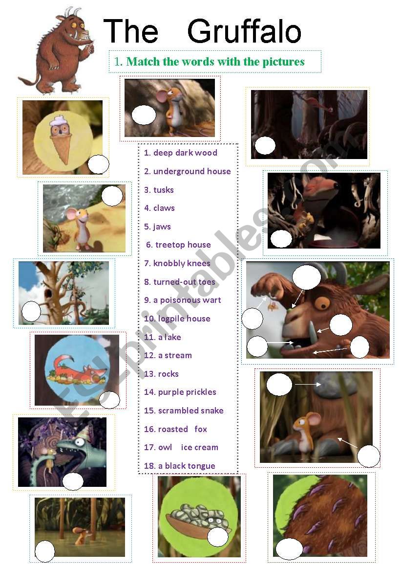 The Gruffalo - animation ws - 4 pages - 8 exercises - editable