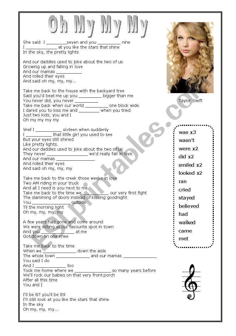 Oh My My My - Taylor Swift worksheet