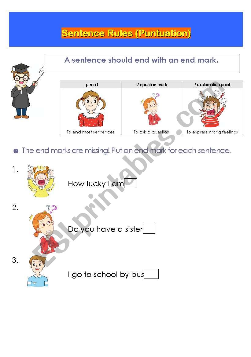 End Marks - Puntuation (Easy) worksheet