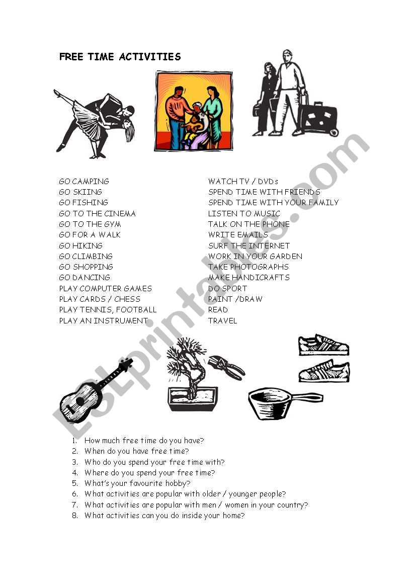 FREE TIME ACTIVITIES worksheet