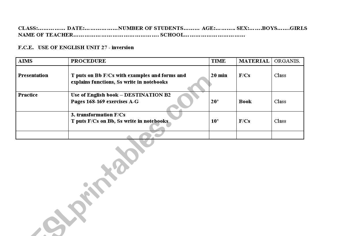 INVERSION worksheet