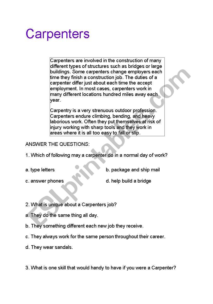 Carpenters worksheet