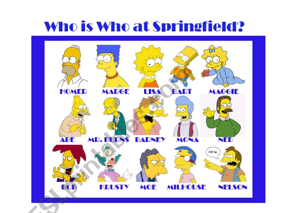 Who is Who at Springfield worksheet