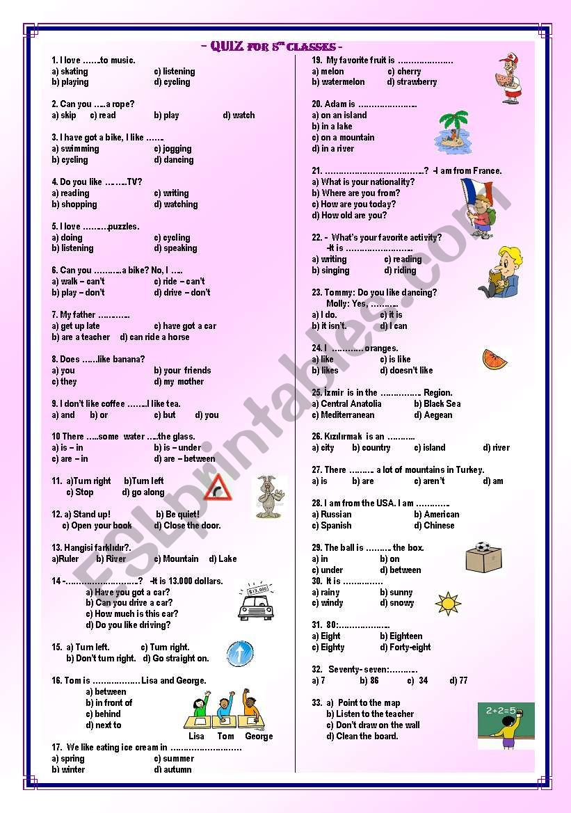 QUIZ FOR  BEGINNERS worksheet