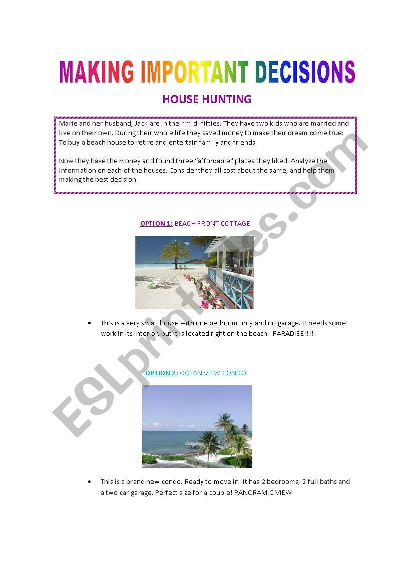 Making Decisions- House Hunting(2 pages)