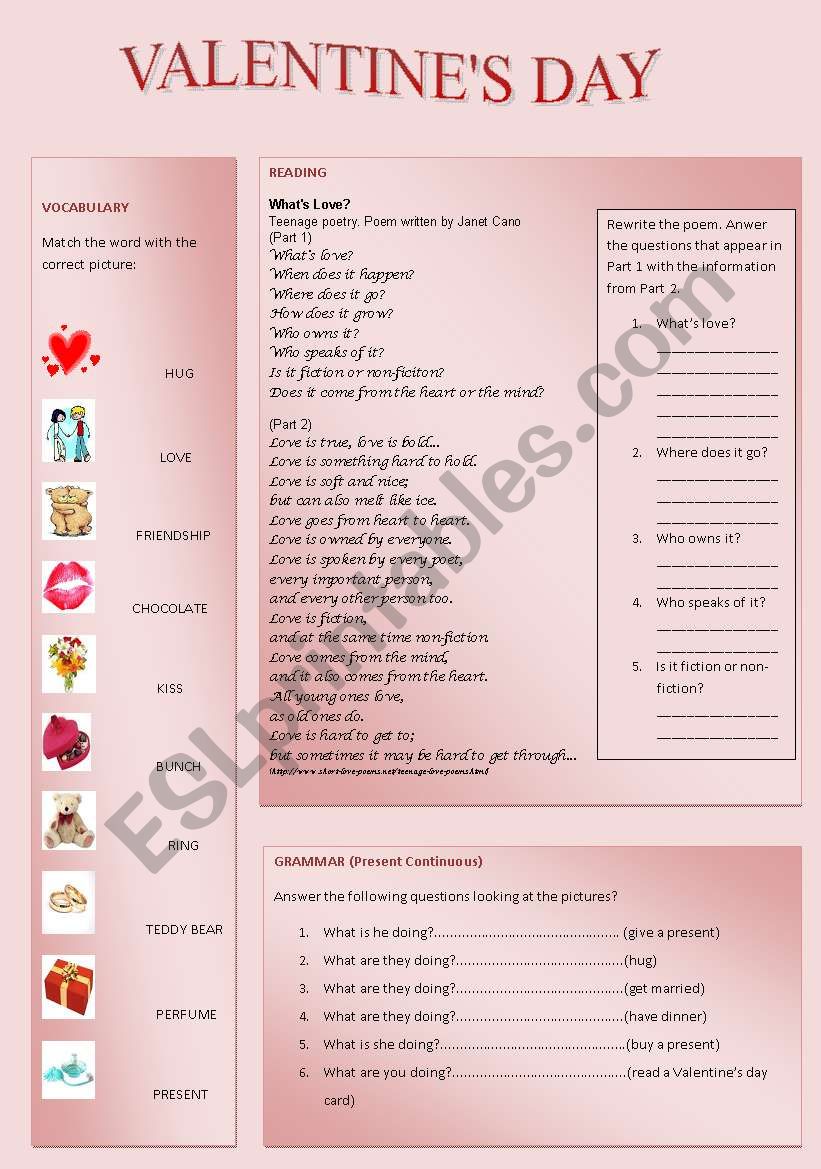 VALENTINES DAY worksheet