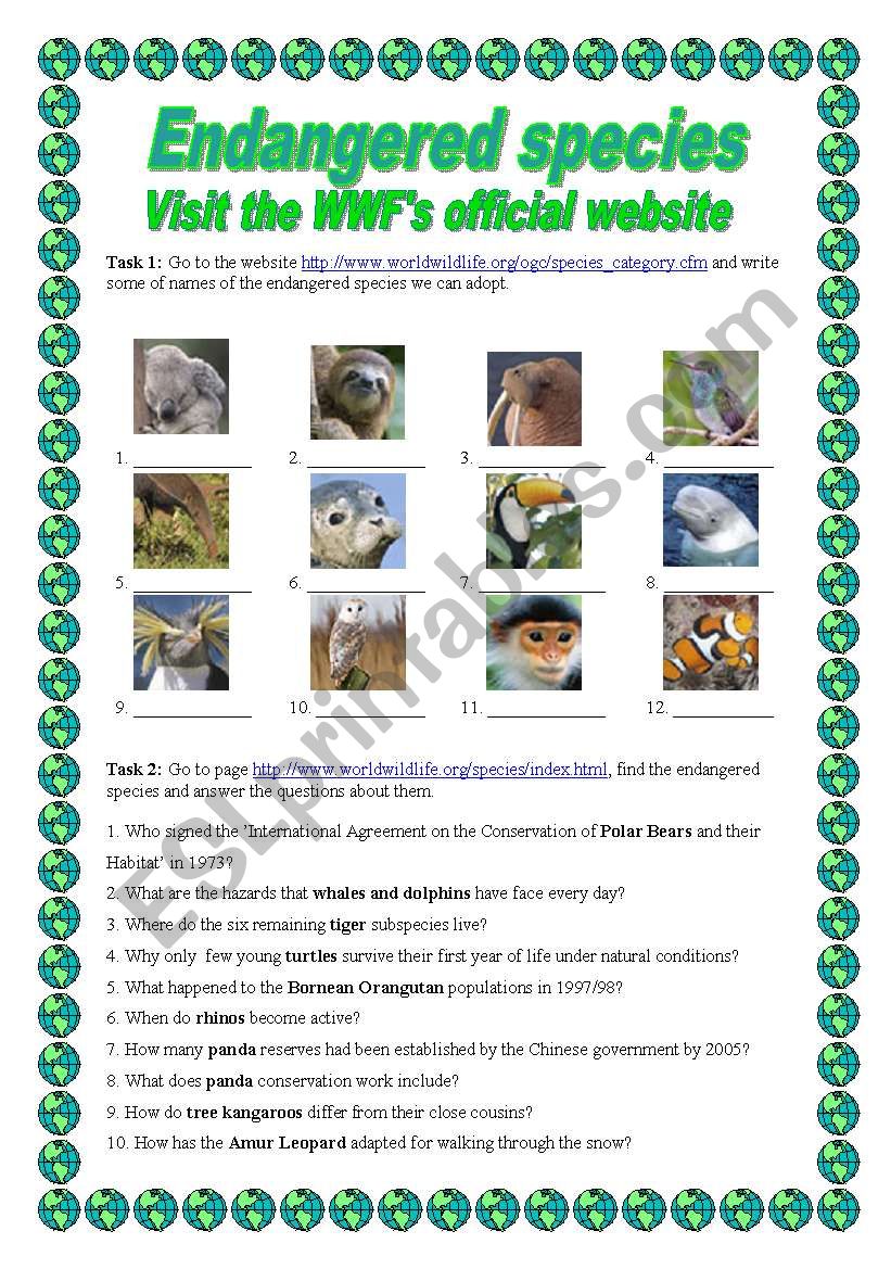 Endangered Species - webquest worksheet