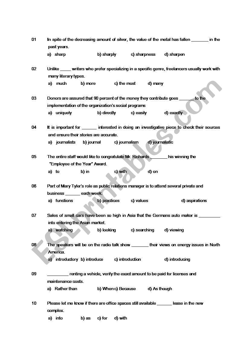 TOEIC worksheet